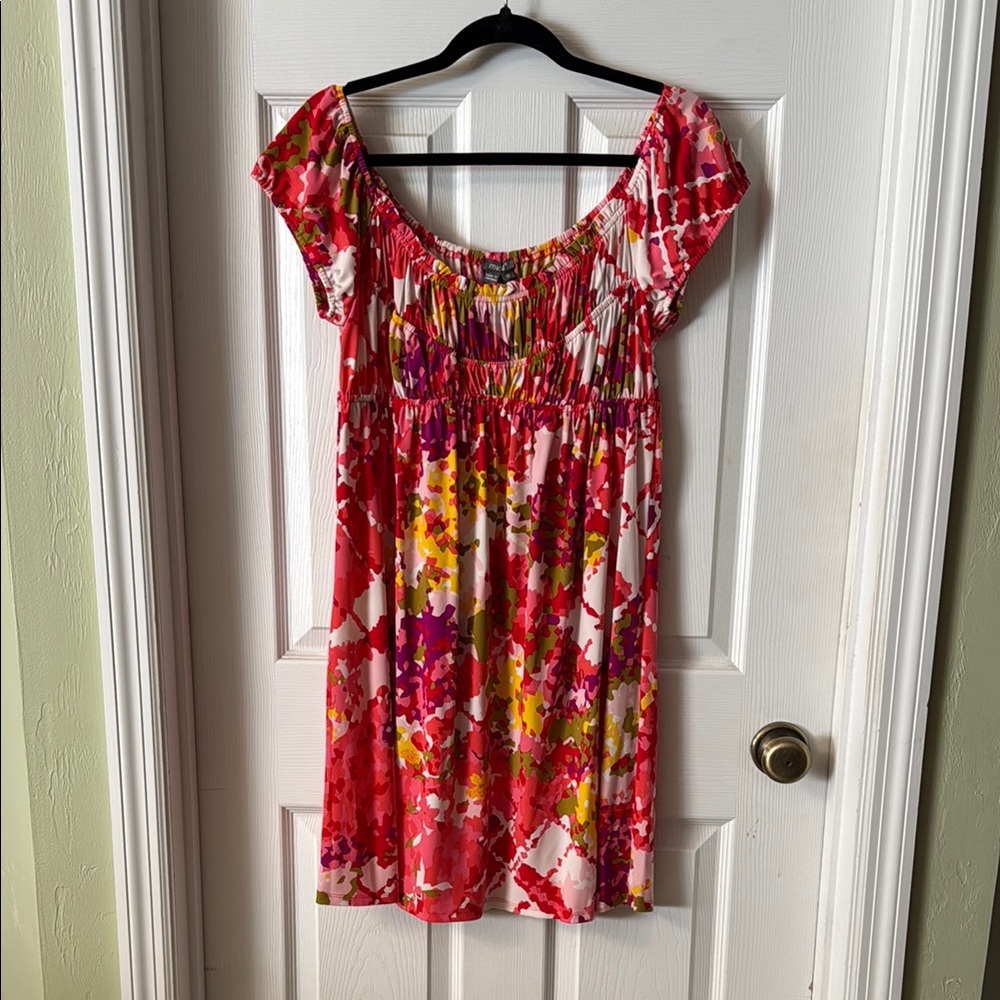 Floral Print Dress with Red and Pink Accents